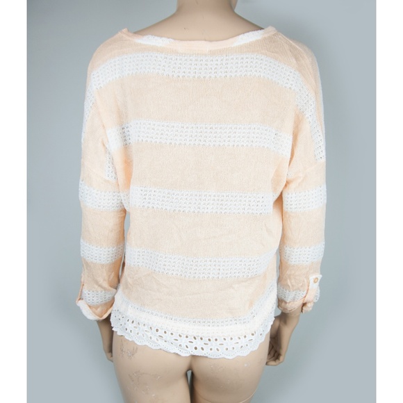 Sweater Shirt Top Thin Knit Pink White - Picture 2 of 3